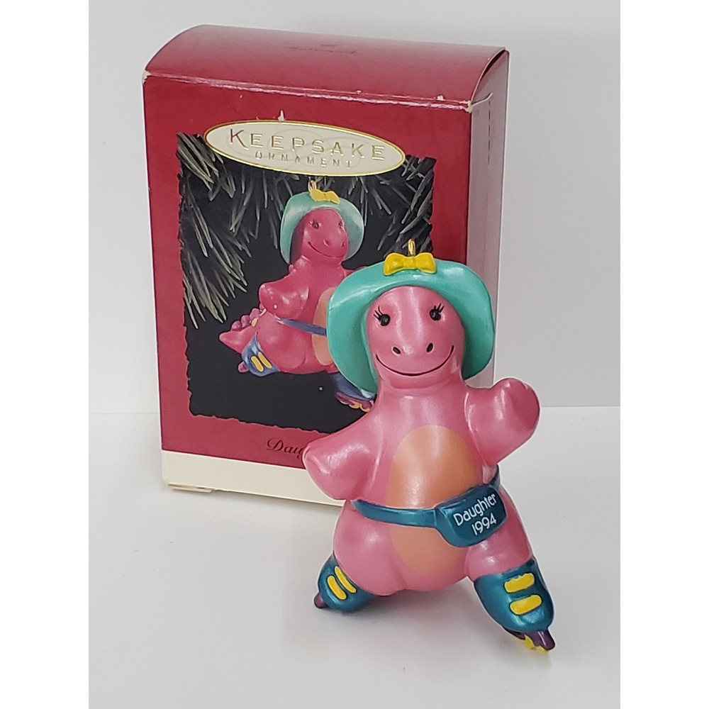 Hallmark Keepsake 1994 Daughter Pink Dinosaur Roller Skating Christmas Ornament